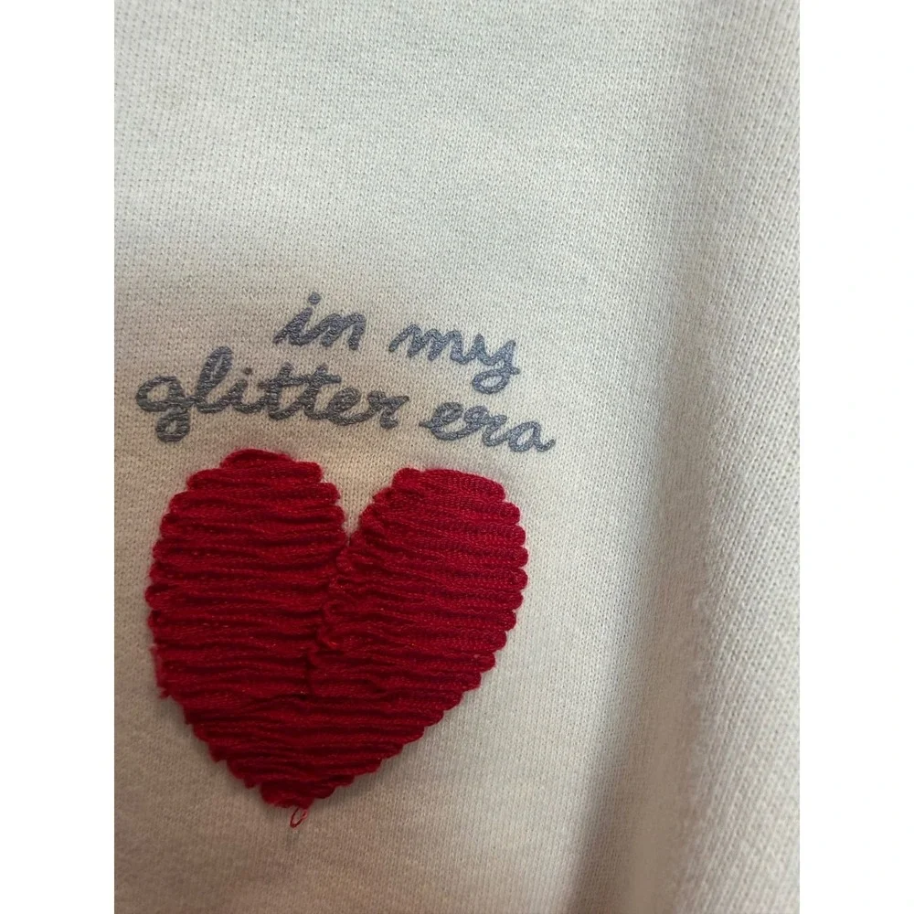 13.Zara Kids Cream Heart Applique In My Glitter Era Sweatshirt 18-24 Months 86cm